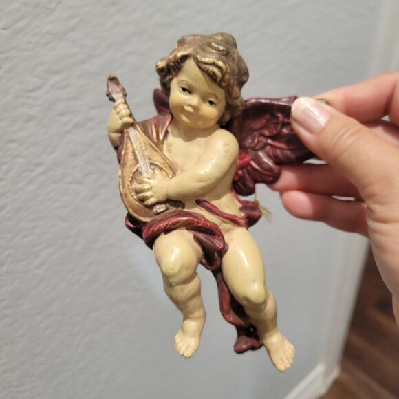 Vintage Cherub  6" Italy Putti Fontanini Style Ornament Molded Plastic Mandolin - Picture 3 of 11